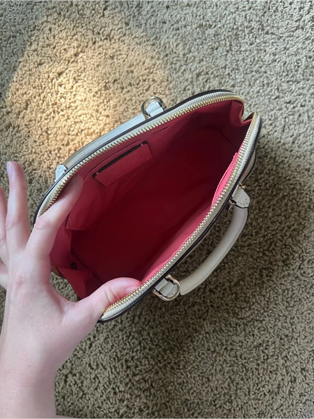 Coach Cream Signature Strawberry Mini Sierra Satchel with White Trim